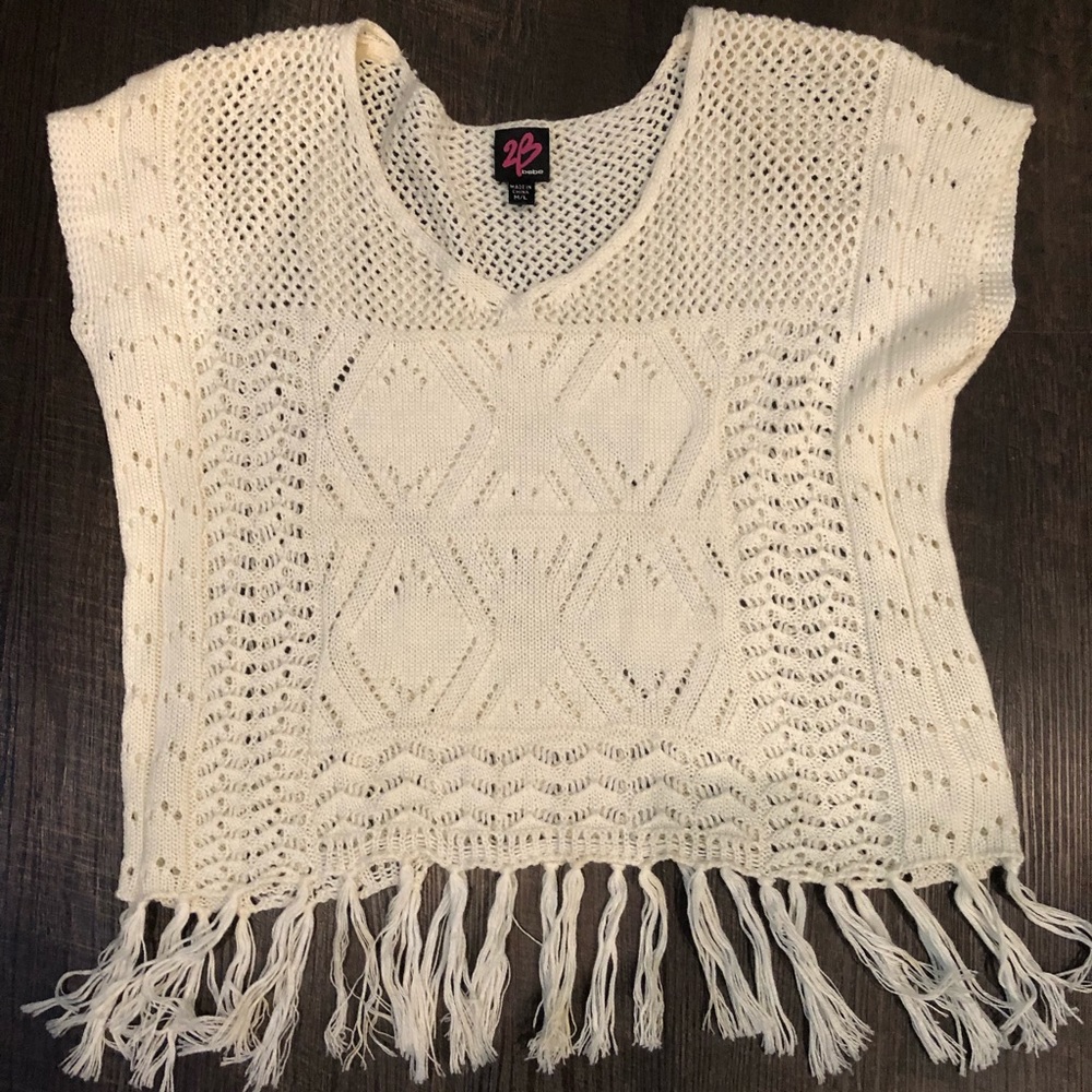 BEBE 2B fringe boho crotchet top M L